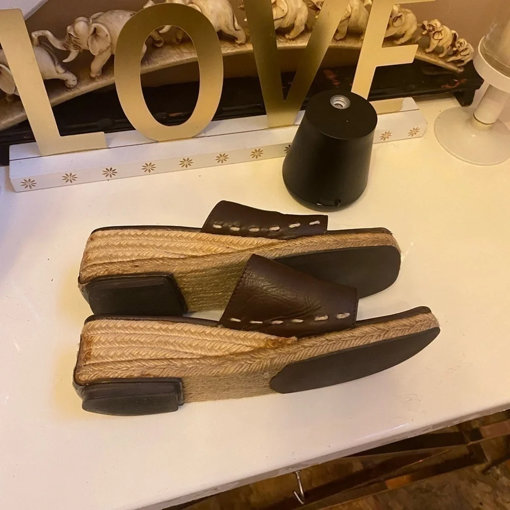 Yves Saint Laurent brown leather espadrille mules.  Size 7